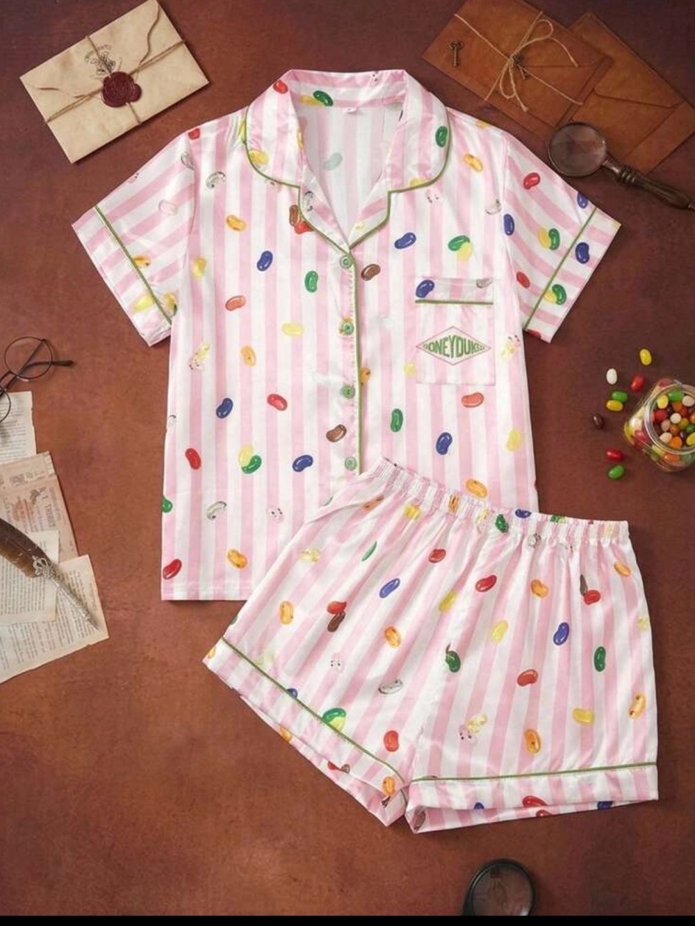 Women's Pink Striped Jellybean Short Pajama Set